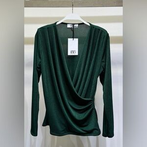 (24239-HUN) 2 WAY CROSS DRAPE FRONT LONG SLEEVE BLOUSE